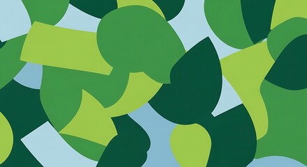 Abstract Graphic Design with Layers of Green and Blue Organic Shapes