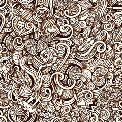 Intricate doodle pattern with tribal and floral elements sepia tone Keywords: doodle, pattern
