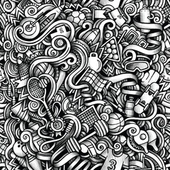 Sports Doodle Pattern With Balls Medals And Equipment trophy tennis