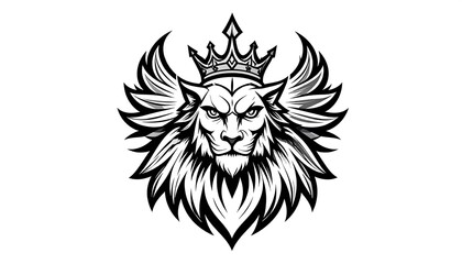 Fototapeta premium Majestic lion head with crown and wings