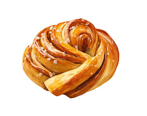 Fototapeta premium Detailed illustration of a cinnamon roll, golden-brown, intricately coiled, topped with coarse sugar