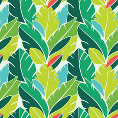 Seamless tropical pattern with green leaves, botanical design for textile and wallpaper.