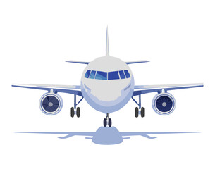 Front view of a modern passenger jet, a clean and professional illustration for airline and travel concepts
