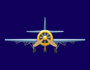 A classic yellow and red biplane front view, a nostalgic and detailed illustration of a vintage aircraft  © firstcolor