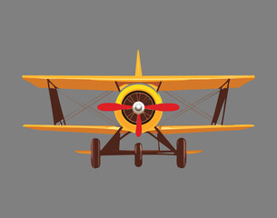 Front view of a classic biplane with a propeller, a nostalgic and detailed illustration of a vintage aircraft  © firstcolor