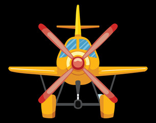 Front view of a classic biplane with a large propeller, a vintage and timeless illustration of an old airplane  © firstcolor