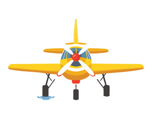 Front view of an old classic biplane with a propeller, a timeless and nostalgic illustration of a vintage aircraft
