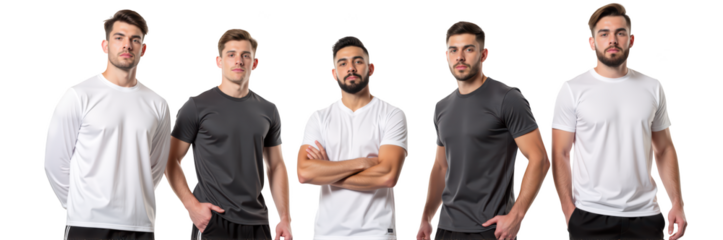 Stylish men wearing casual t shirts in various colors, showcasing modern fashion and confidence. Perfect for sports or everyday wear