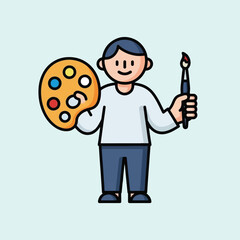 Cartoon artist holding a paintbrush and palette.