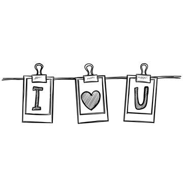 Hand Drawn I Love You Hanging Cards Sketch