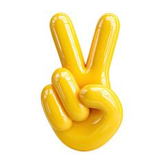 3D Peace Hand Sign Emoji in Glossy Cartoon Style &ndash; Isolate on Transparent White Background