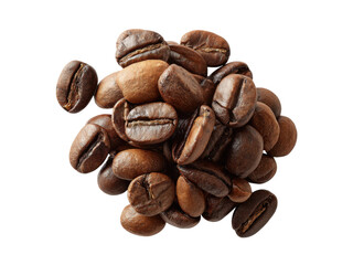 Naklejka premium Close up pile of roasted coffee beans with dark brown color and textured surface on black background, Isolated, Png Transparent Background