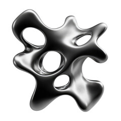 Abstract, amorphous, metallic blob with sculpted, organic forms and hollowed-out spaces