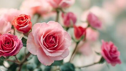 A Beautiful Bouquet of Pink and Red Roses with Softly Blurred Background