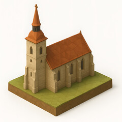 St. Martin&rsquo;s Cathedral Isometric castle illustration evokes history and architecture in a geometric design, fort concept