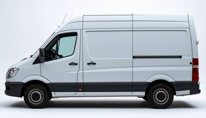 Plain white delivery van with side door isolated on white background logistics courier transport
