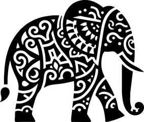 Elephant Solid Black Color Vector Silhouette in Traditional Mexican Art Style