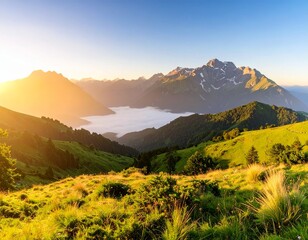 Obraz premium Majestic Mountain Landscape with Golden Sunrise | Scenic Beauty