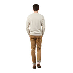 Back view of man standing in casual outfit