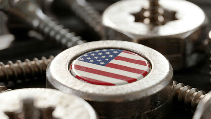Celebrate American Ingenuity with a Detailed Close-up of Nuts, Bolts, and the Stars & Stripes - Perfect for Patriotic Projects, Engineering Themes, or Industrial Designs