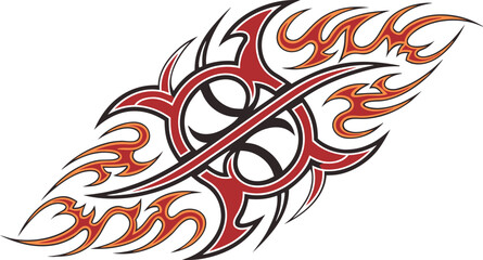 Tribal Flame Tattoo Design – Abstract Red and Black Fire Vector Illustration