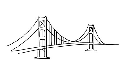 Fototapeta premium Hand-drawn suspension bridge: iconic architectural outline design in minimalist style