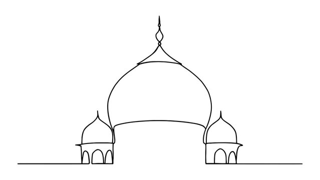 Continuous line art of iconic mosque architecture outline