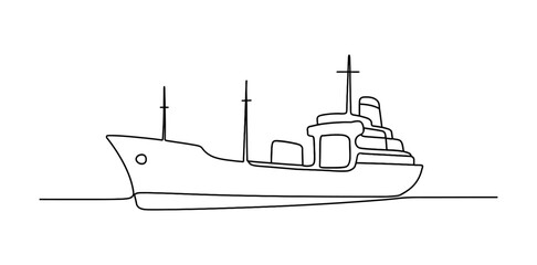 Obraz premium Minimalist ship design in black and white outline on white background
