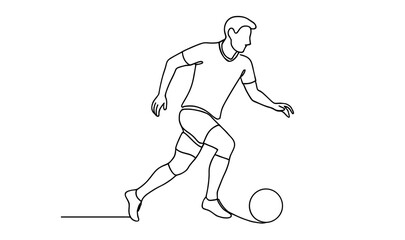 Dynamic minimalist soccer player in action: continuous line art design