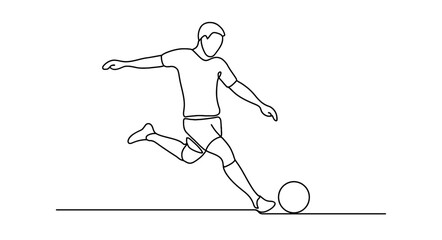 Minimalist one line art of soccer player kicking a ball