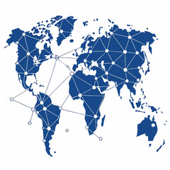 Global network representation displays a blue world map connected by a white line structure