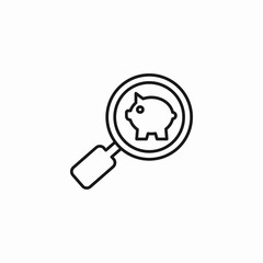 magnifying glass piggybank icon sign vector