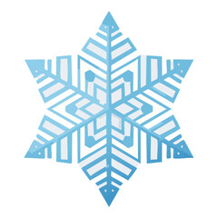 Symmetrical light blue snowflake design with delicate patterns, ideal for festive holiday greetings and winter-themed backgrounds.
