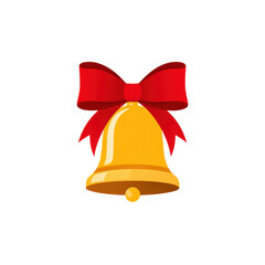 Flat Vector Christmas Bell with Bow. PNG.
