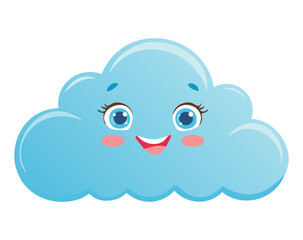 Happy blue cloud with a friendly face, a simple weather icon for a casual mobile Game