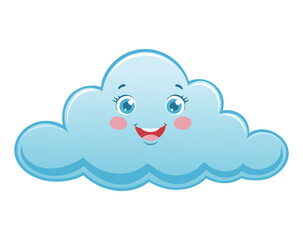 Cute blue cloud with a friendly face, a simple character asset for a children's puzzle Game
