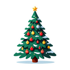 Fototapeta premium Flat Vector Snowy Decorated Christmas Tree. PNG.