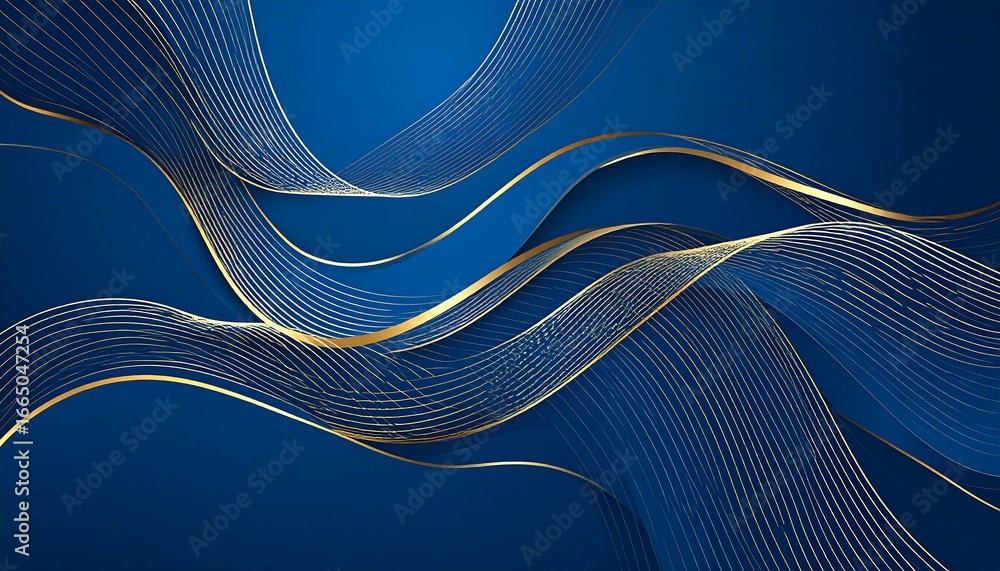 Poster dynamic waves of deep blue, accented by flowing gold lines, create a sophisticated and elegant desig