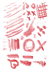 Red watercolor masks, matte paper, PNG without background