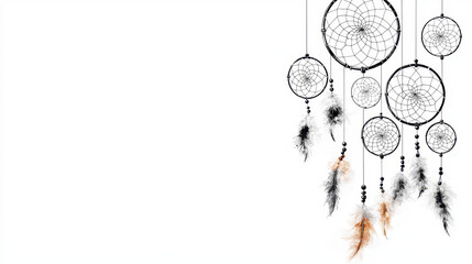 Fototapeta premium Dreamcatchers are intricate designs featuring circular frames with web like patterns, adorned with feathers and beads