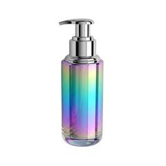 Elegant Rainbow Iridescent Bottle With Silver Pump For Cosmetic Products