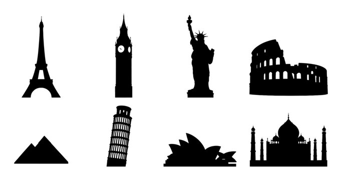 Iconic world landmarks in silhouette: global architectural symbols