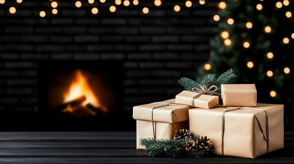 Peaceful Snowy Christmas Morning Table with Baking Ingredients and Utensils in a Decorated Corner of a Modern House with