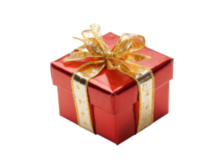 Red gift box with gold ribbon isolated on black background present, Isolated, Png Transparent Background