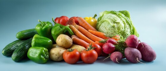 The Vegetable Assortment Featuring Tomatoes Carrots Lettuce Cucumbers Peppers Potatoes and Radishes