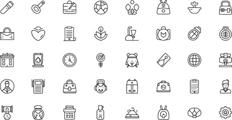 Collection of Line Icons Representing Various Objects and Concepts in Graphic Design