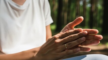 Person's hands applauding in a natural outdoor setting, conveying appreciation and acknowledgement
