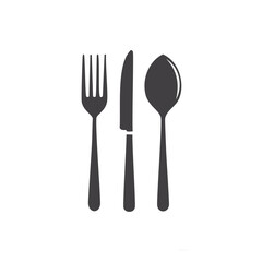 Dark gray fork knife and spoon silhouettes on white cutlery silverware