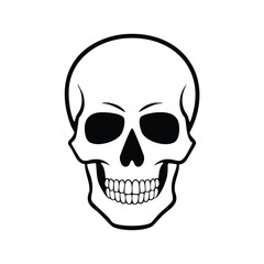 Black outline human skull with white background anatomy bone