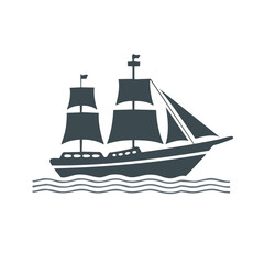 Dark grey sailing ship on wavy water boat vessel